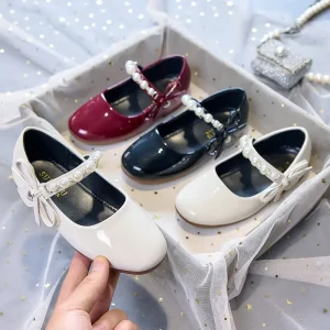 bright girl cozy flat pearl party stage princess shoes girls red black birthday shoes