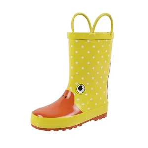 welly Bright Yellow Cute Duck Cartoon Comfortable With Pull Handle Rubber Rain Boots Children Rain Shoes